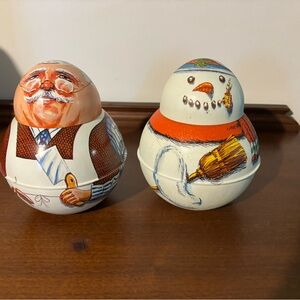 Vintage Roly Poly Tins - Snowman and Santa
